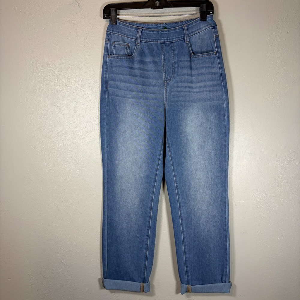 Halara Womens Small Regular Blue High Waisted Pull On Straight Leg Cuffed Jeans